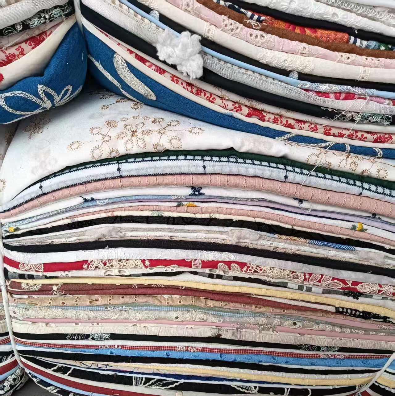 6 Bundles Cotton Embroidery Fabric Scraps | 300lbs Bulk Stock, Mixed Cotton & Chiffon Embroidery Remnants for Sewing, Crafts & Wholesale