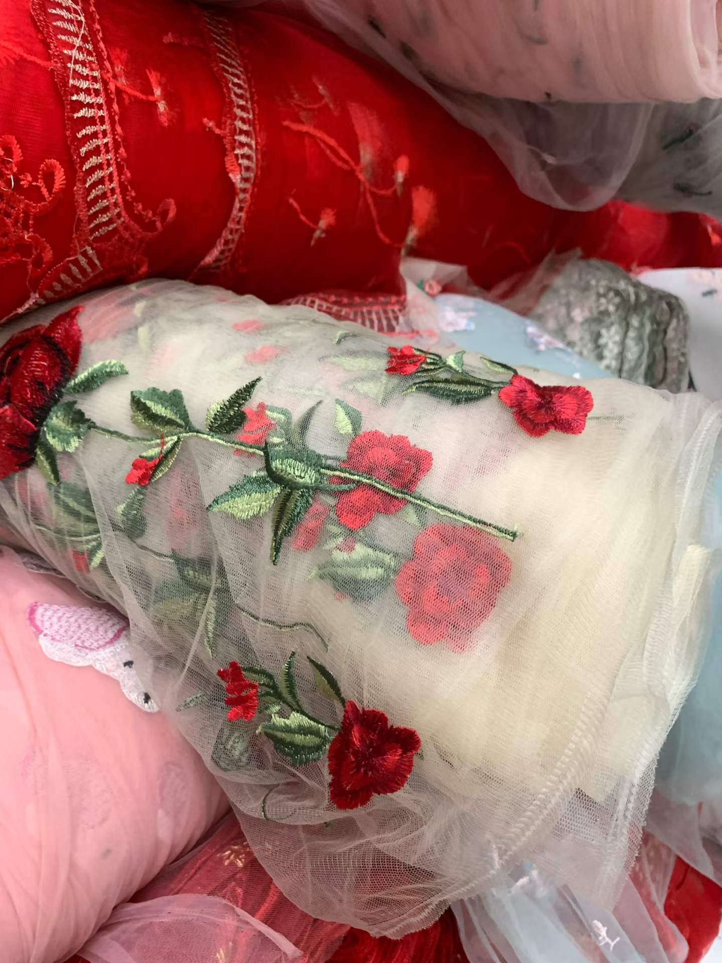 Small Roll Embroidered Tulle Fabric | Lightweight Wedding Dress Tulle 400-500kg