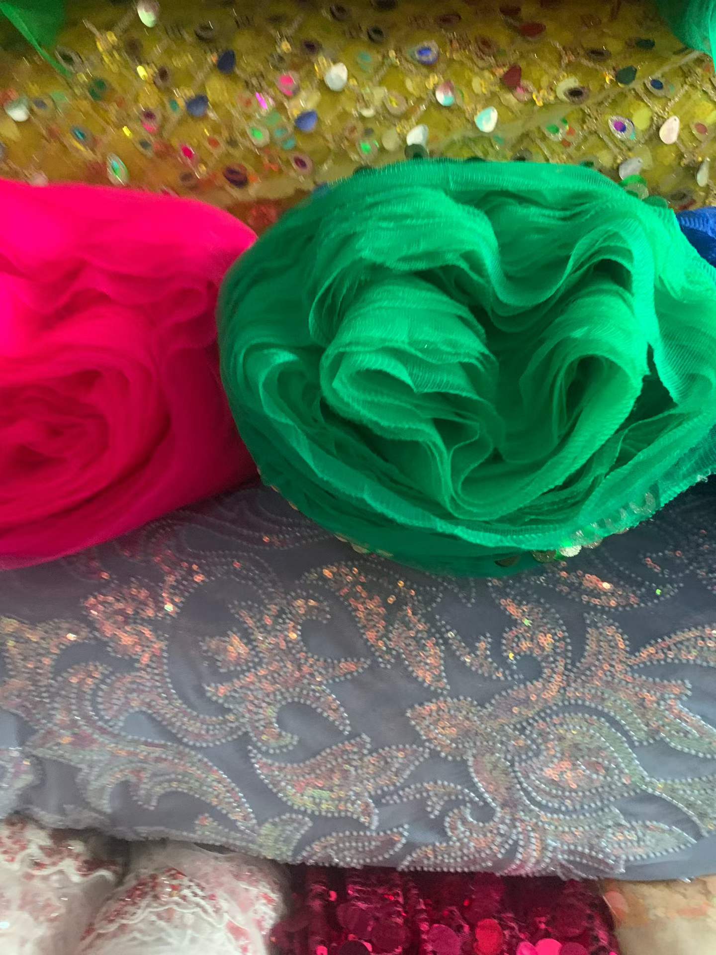 10-30KG Per Roll Sequin Embroidery Mesh Fabric - 500-600KG Unique Tulle Fabric for Dresses & Crafts