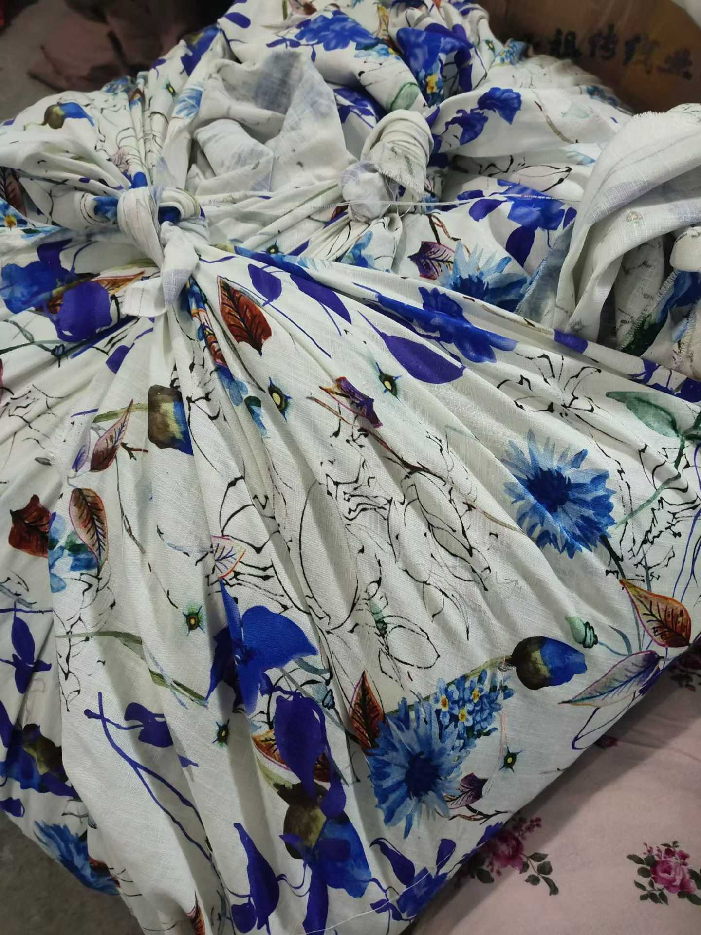 Large Piece Printed Linen Cotton Fabric - Hundreds KG Floral Linen/Ramie Fabric, No Defects