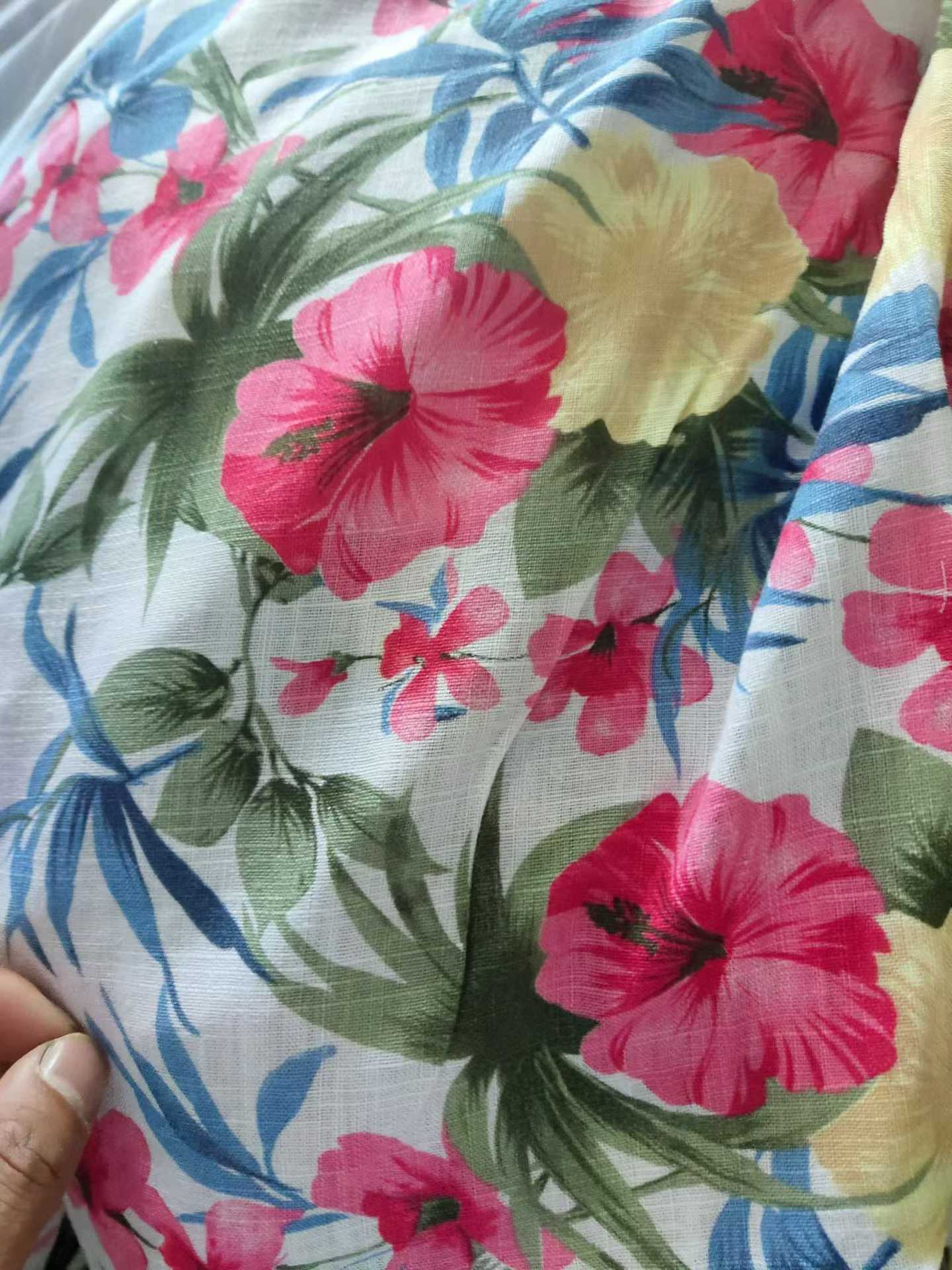 Large Piece Printed Linen Cotton Fabric - Hundreds KG Floral Linen/Ramie Fabric, No Defects