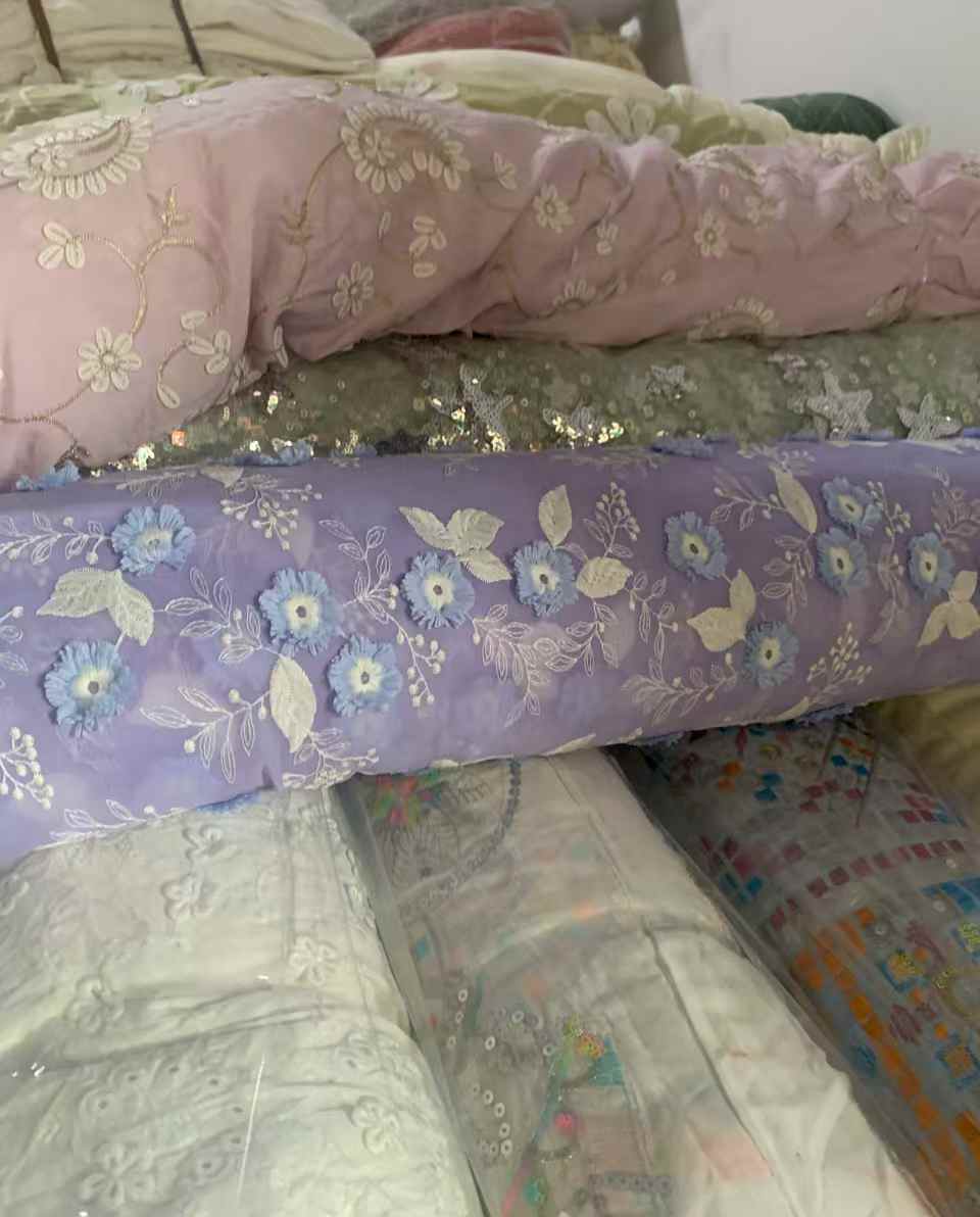 Small Roll Tencel Cotton Embroidery Fabric - 400-500KG Rare Fashion Embroidery Fabric