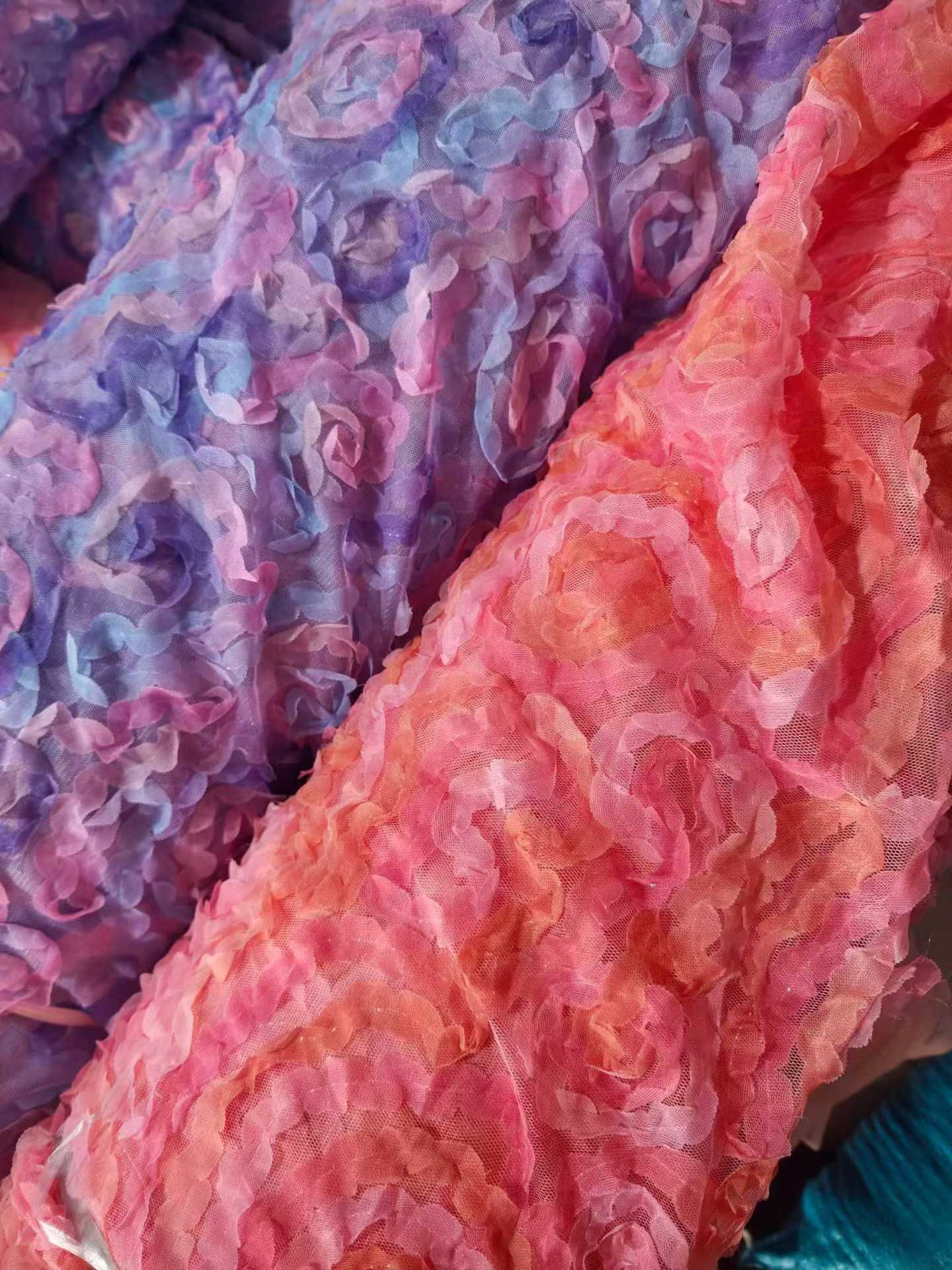 10-20kg/Roll Colorful Raised Floral Mesh Fabric - Shimmering Tulle Fabric for Women's Dresses