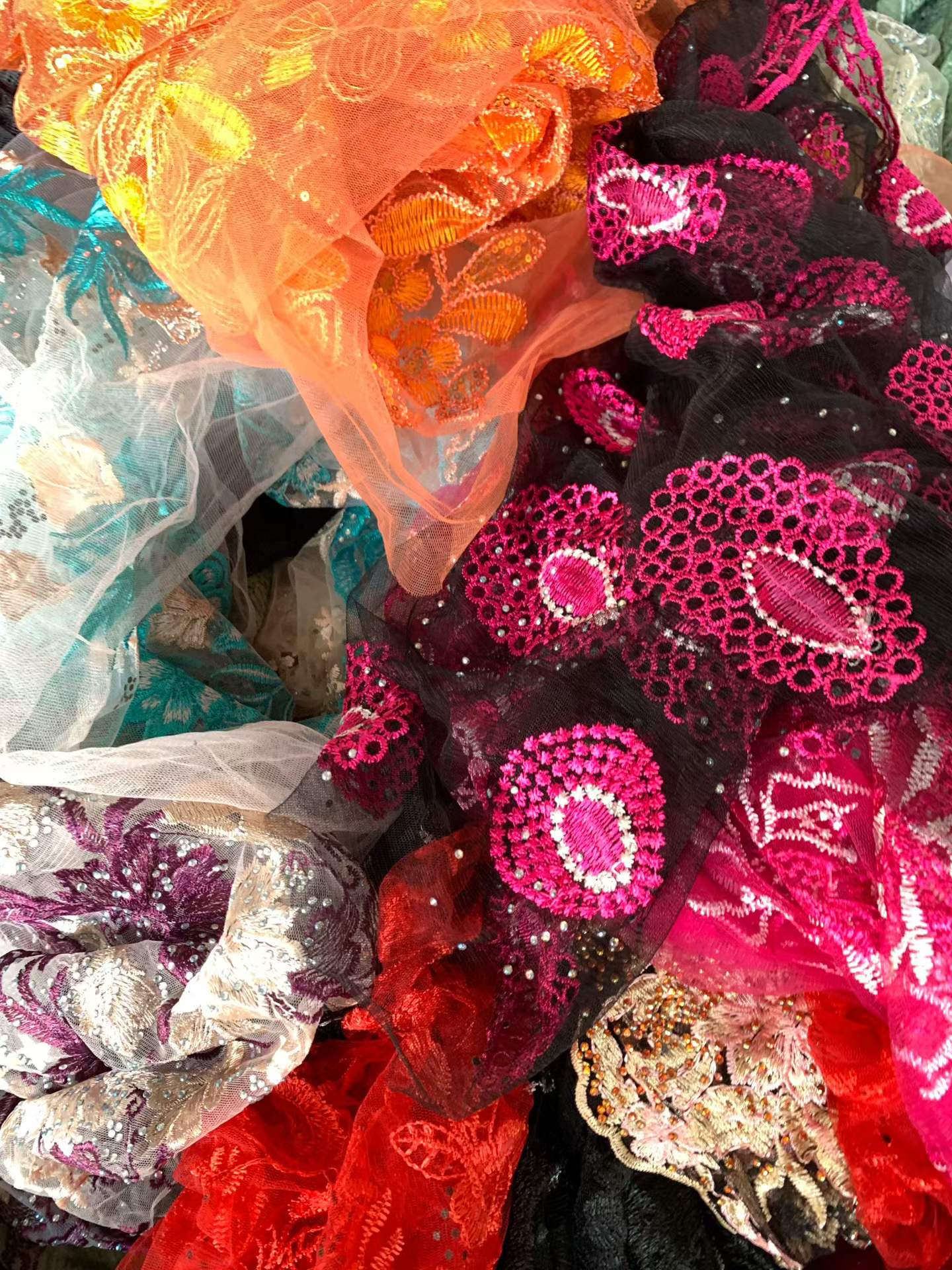 Wholesale Embroidered Glass Tulle & Mesh Fabric - Sheer Net Lace with Fashion Embroidery for Wedding Dresses, Gowns, Couture & Evening Wear (100kg Surplus Stock)