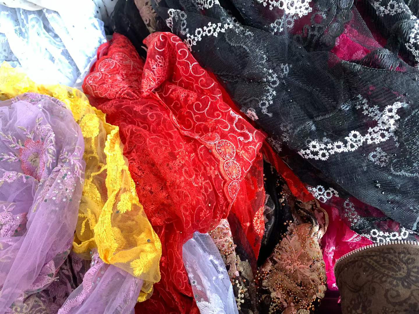Wholesale Embroidered Glass Tulle & Mesh Fabric - Sheer Net Lace with Fashion Embroidery for Wedding Dresses, Gowns, Couture & Evening Wear (100kg Surplus Stock)