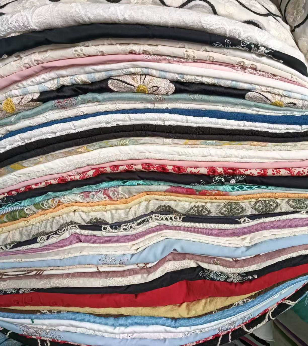 6 Bundles Cotton Embroidery Fabric Scraps | 300lbs Bulk Stock, Mixed Cotton & Chiffon Embroidery Remnants for Sewing, Crafts & Wholesale