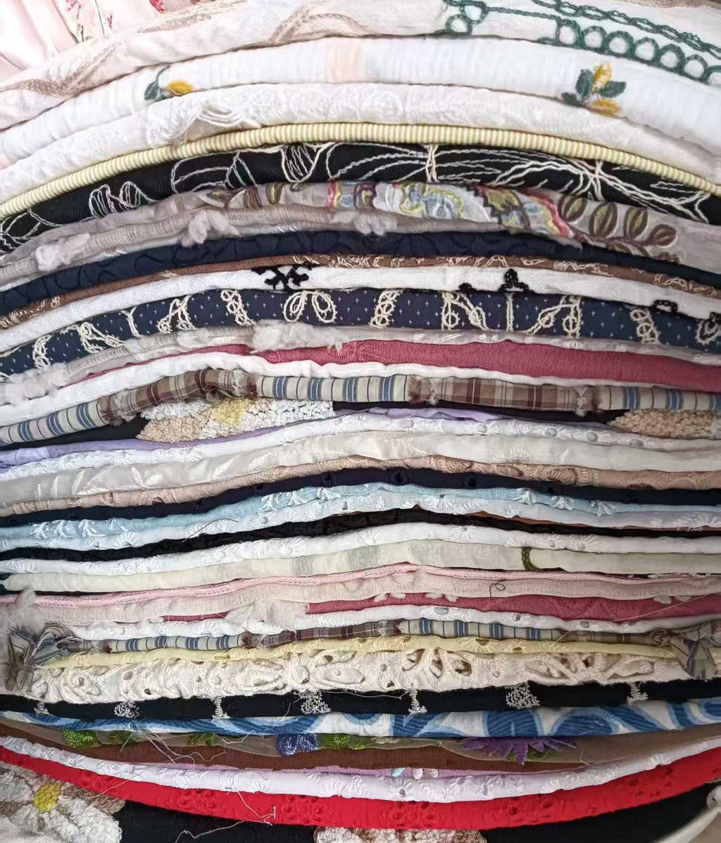 6 Bundles Cotton Embroidery Fabric Scraps | 300lbs Bulk Stock, Mixed Cotton & Chiffon Embroidery Remnants for Sewing, Crafts & Wholesale