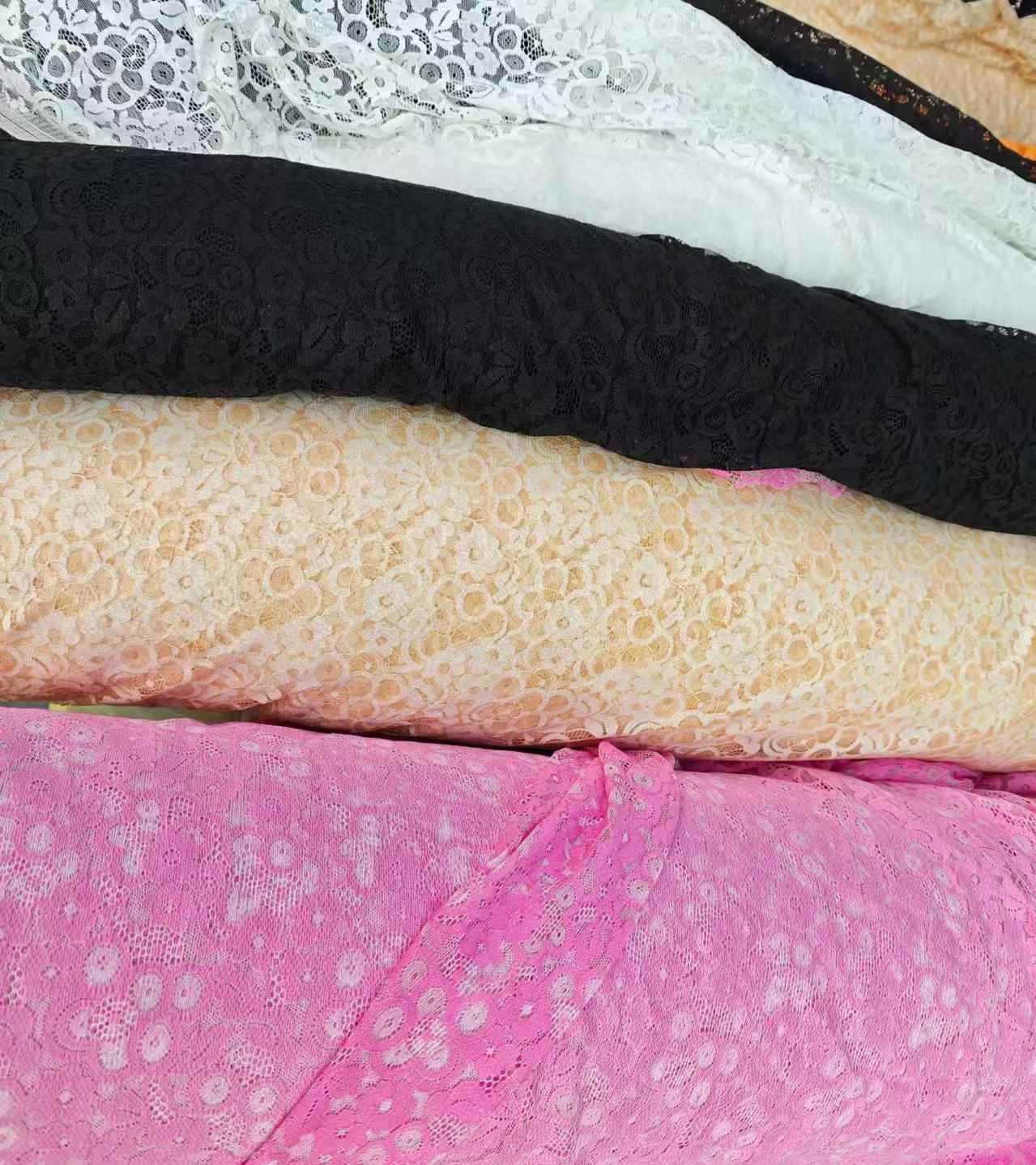 Stretch lace fabric wholesale elastic lace rolls floral lace fabric bulk supplier for lingerie bras underwear dresses sewing resale
