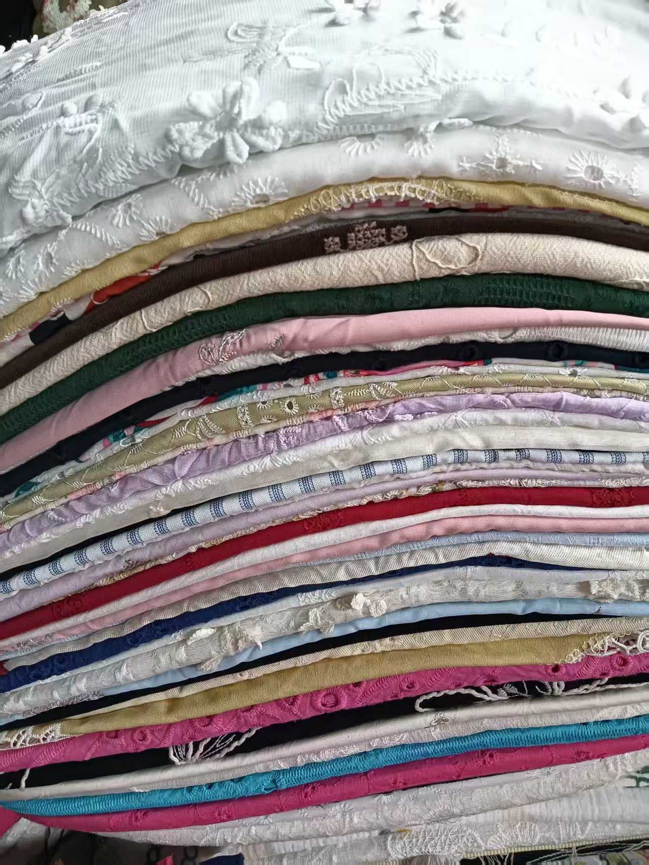 6 Bundles Cotton Embroidery Fabric Scraps | 300lbs Bulk Stock, Mixed Cotton & Chiffon Embroidery Remnants for Sewing, Crafts & Wholesale