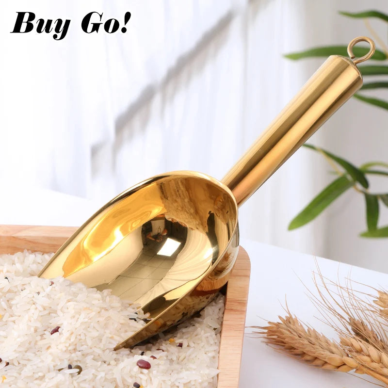 1/2PCS 9.8inch Stainless Steel Gold Ice Scraper Dry Food Flour Candy Bin Spice Scoop Buffet Shovel Wedding Bar Kitchen Tools