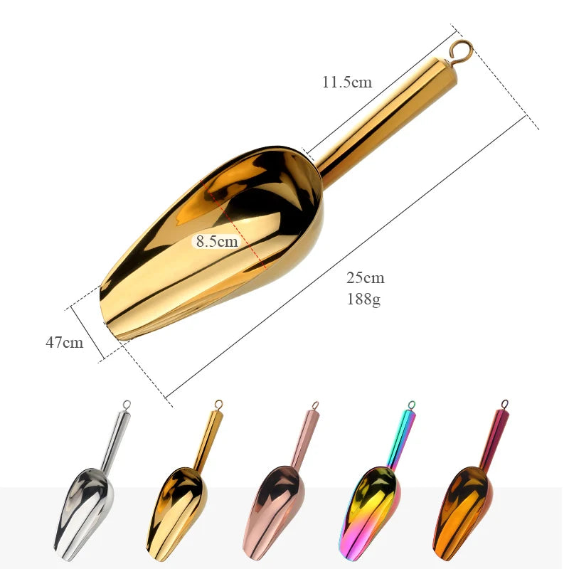 1/2PCS 9.8inch Stainless Steel Gold Ice Scraper Dry Food Flour Candy Bin Spice Scoop Buffet Shovel Wedding Bar Kitchen Tools