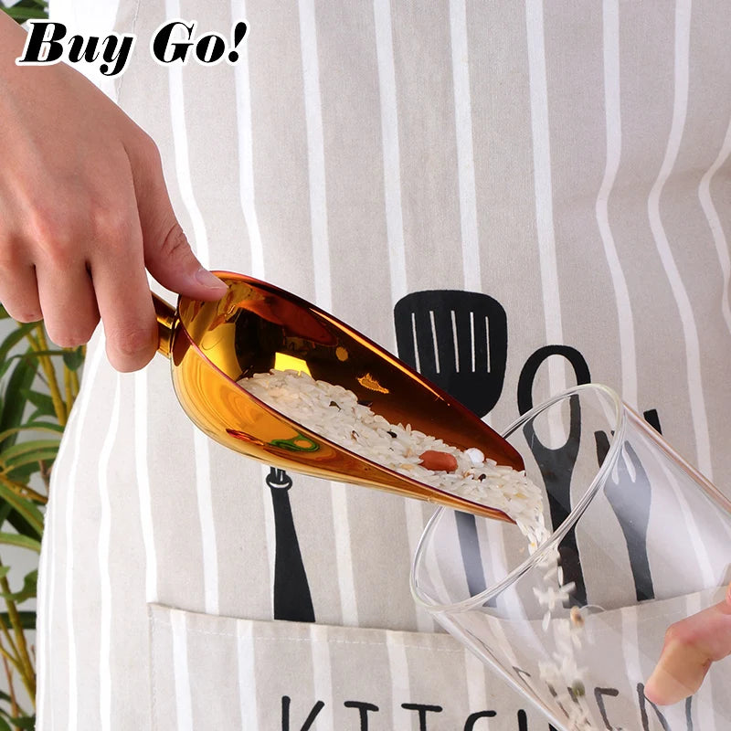 1/2PCS 9.8inch Stainless Steel Gold Ice Scraper Dry Food Flour Candy Bin Spice Scoop Buffet Shovel Wedding Bar Kitchen Tools