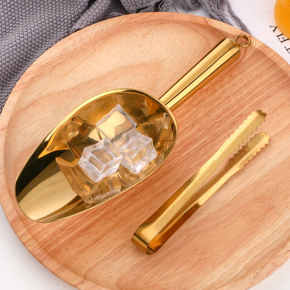 1/2PCS 9.8inch Stainless Steel Gold Ice Scraper Dry Food Flour Candy Bin Spice Scoop Buffet Shovel Wedding Bar Kitchen Tools