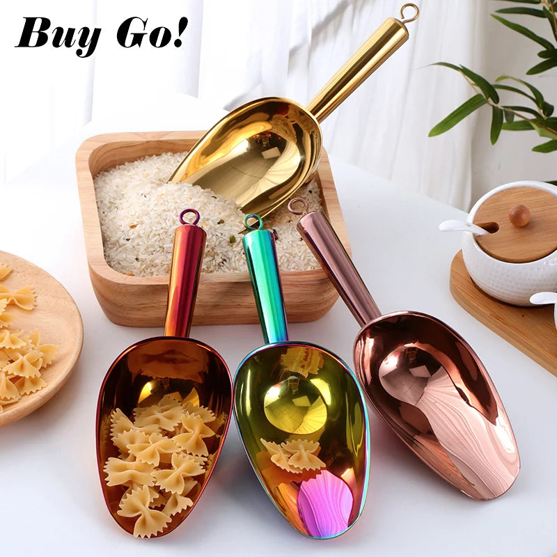 1/2PCS 9.8inch Stainless Steel Gold Ice Scraper Dry Food Flour Candy Bin Spice Scoop Buffet Shovel Wedding Bar Kitchen Tools