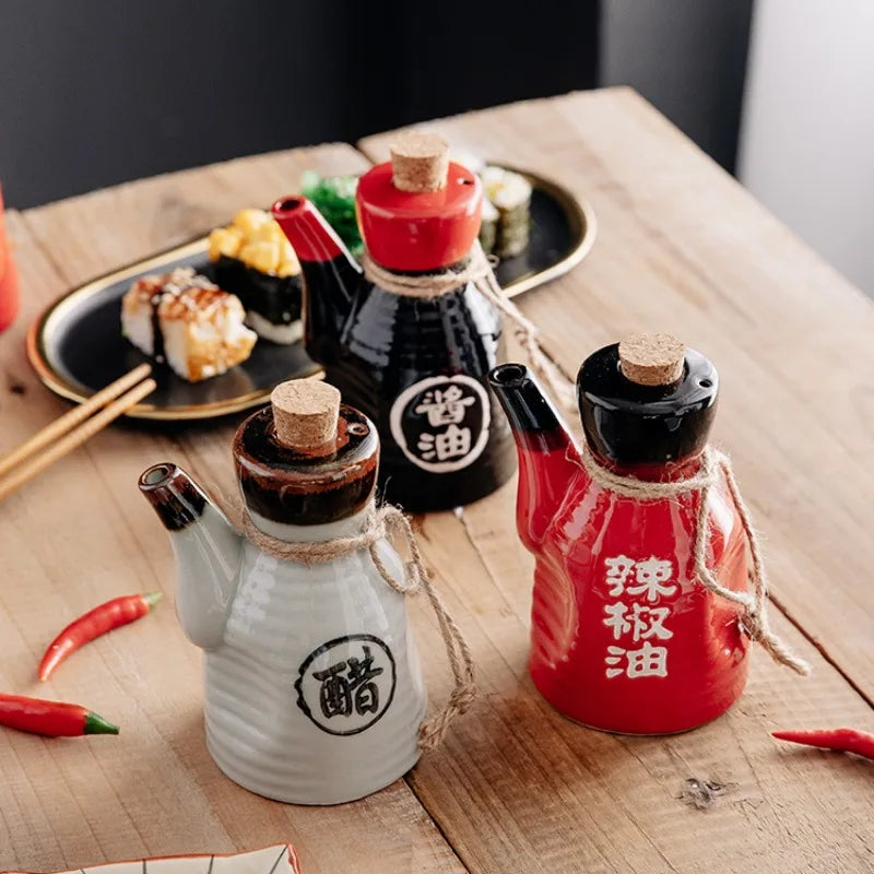 Japanese Restaurant Ceramic Seasoning Jar Vinegar Soy Sauce Chili Oil Pot Home Mini Seasoning Salt Sugar Jar Kitchen Container