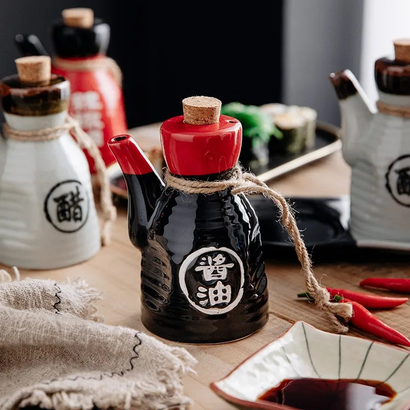 Japanese Restaurant Ceramic Seasoning Jar Vinegar Soy Sauce Chili Oil Pot Home Mini Seasoning Salt Sugar Jar Kitchen Container