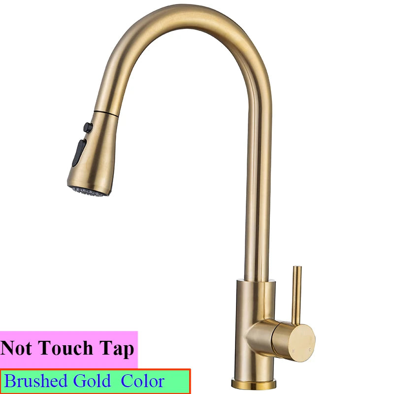 Brushed Nickel Touch on Kitchen Sink Faucets Stainless Steel Hot Cold Kitchen Mixer Tap Sensor Touch Pull Out Kitchen Faucet