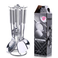 6 Pieces Kictche Cooking Utensil Set Stainless Steel Cookware Set with Organizer Holder Stand Kitchen Cooking Tools