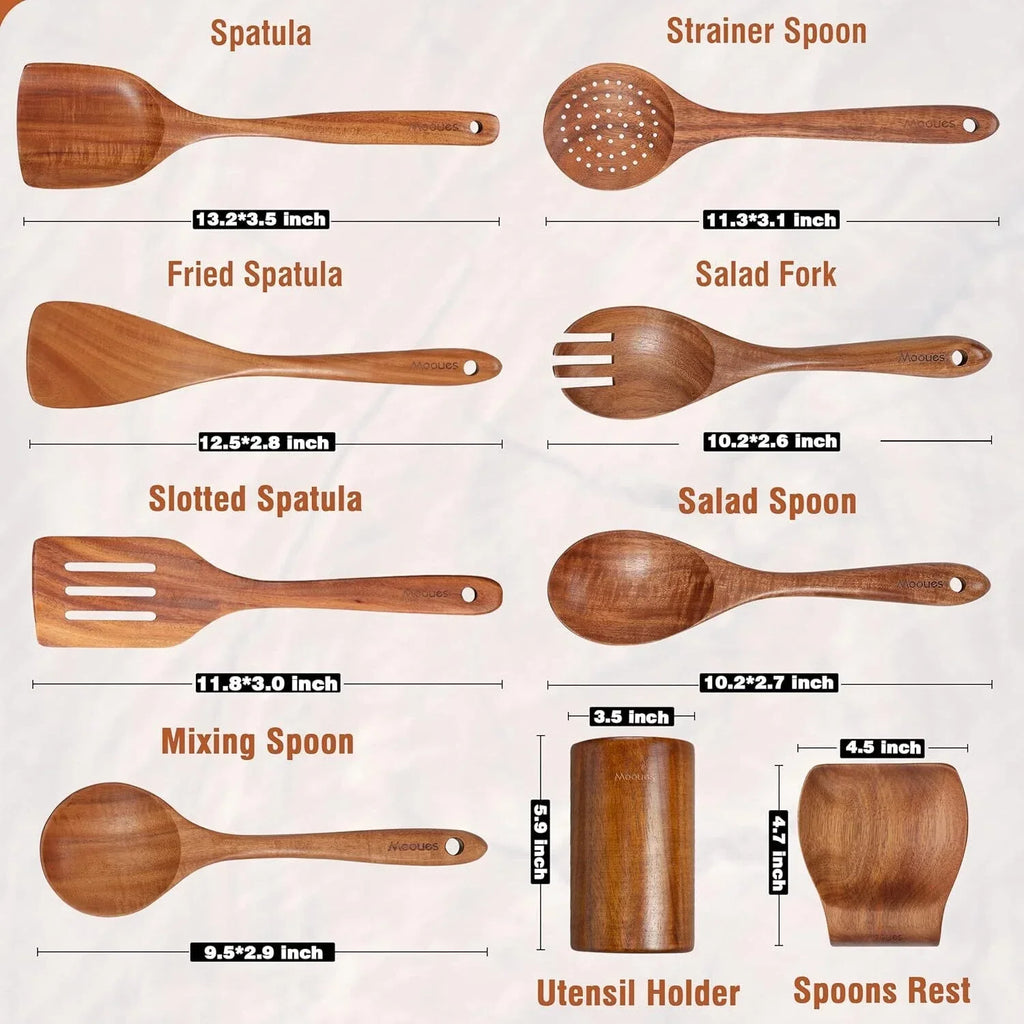 Wooden Kitchen Utensil Set Wooden Spatula Salad Spoon Stirring Soup Spoon Spatula Scoop Kitchen Tools for Cooking Utensils