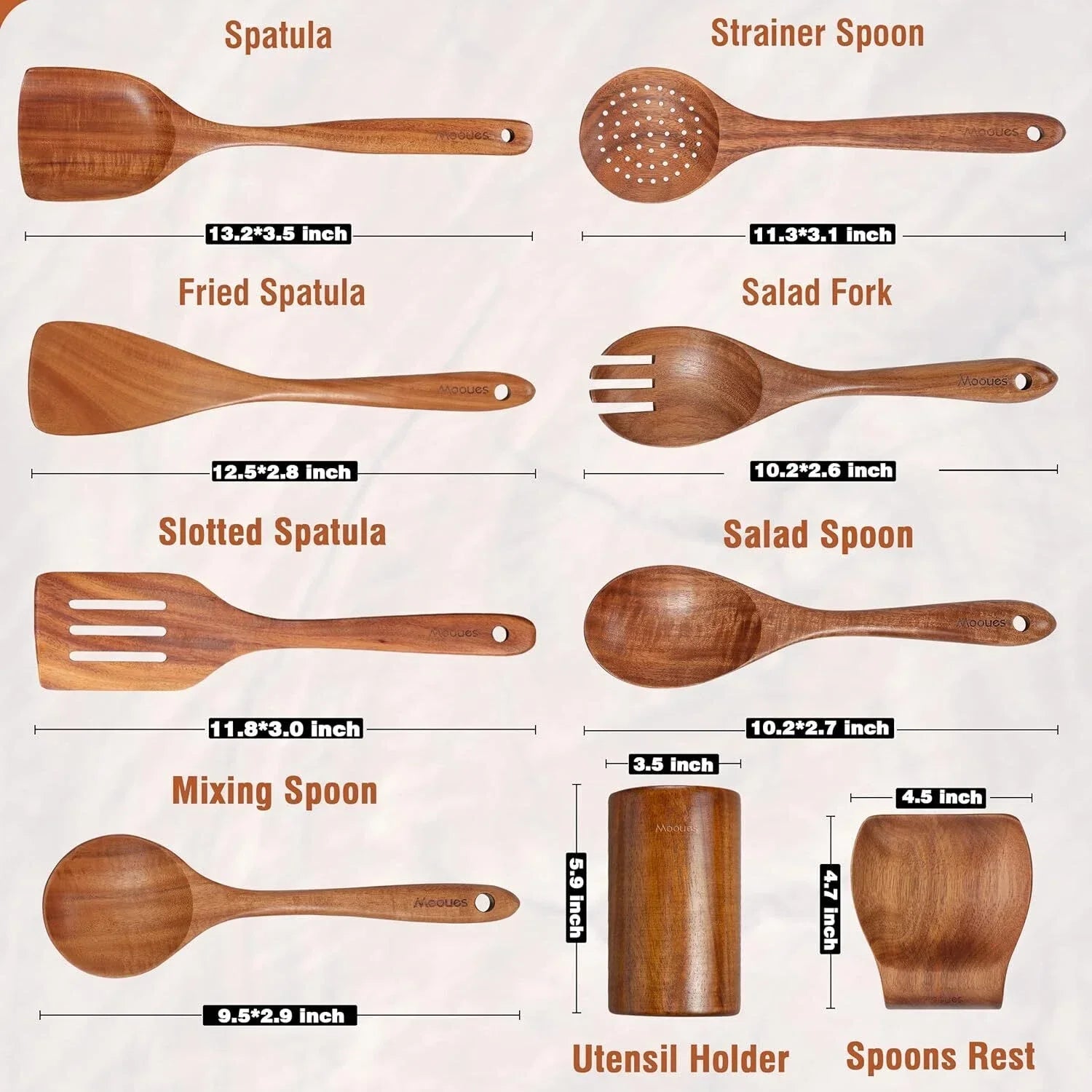 Wooden Kitchen Utensil Set Wooden Spatula Salad Spoon Stirring Soup Spoon Spatula Scoop Kitchen Tools for Cooking Utensils