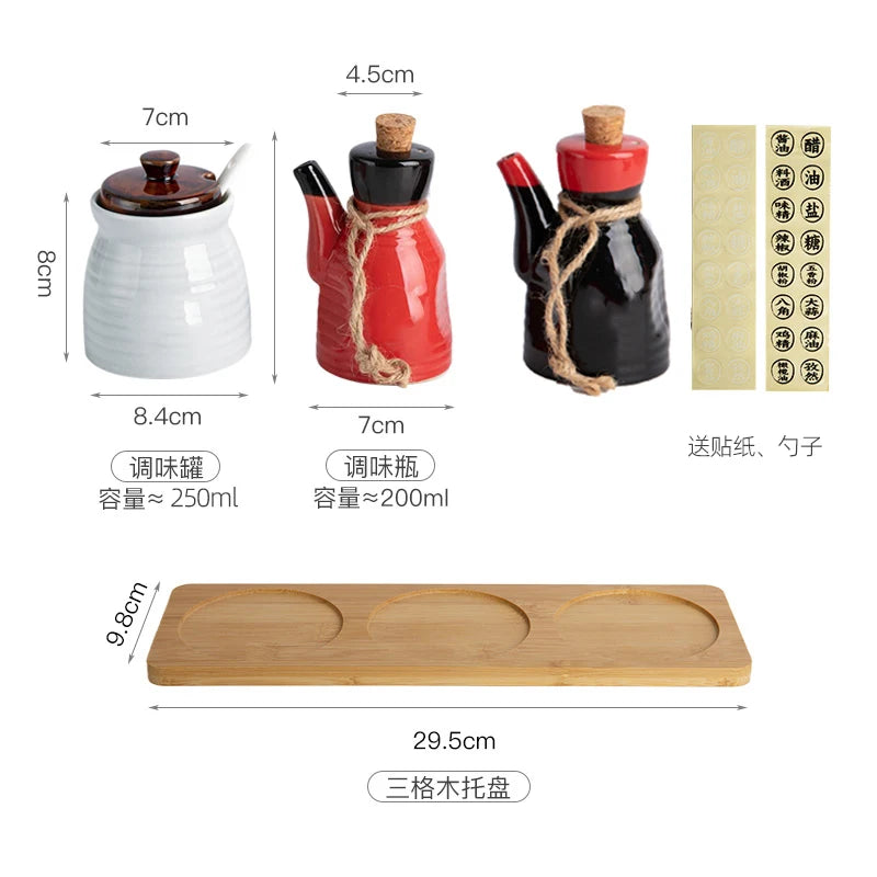 Japanese Restaurant Ceramic Seasoning Jar Vinegar Soy Sauce Chili Oil Pot Home Mini Seasoning Salt Sugar Jar Kitchen Container