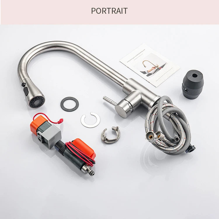Brushed Nickel Touch on Kitchen Sink Faucets Stainless Steel Hot Cold Kitchen Mixer Tap Sensor Touch Pull Out Kitchen Faucet