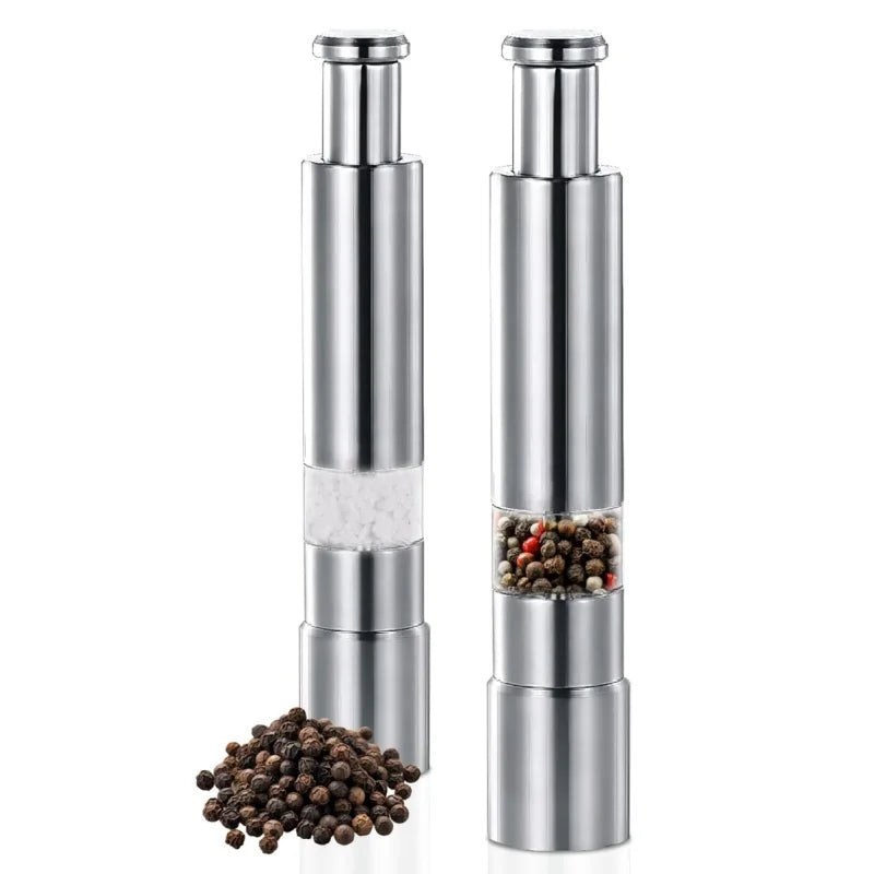Salt Pepper Grinder Stainless Steel Thumb Push Spice Mill Adjustable Sea Salt Push Button Grinder Seasoning Bottle Kitchen Tools