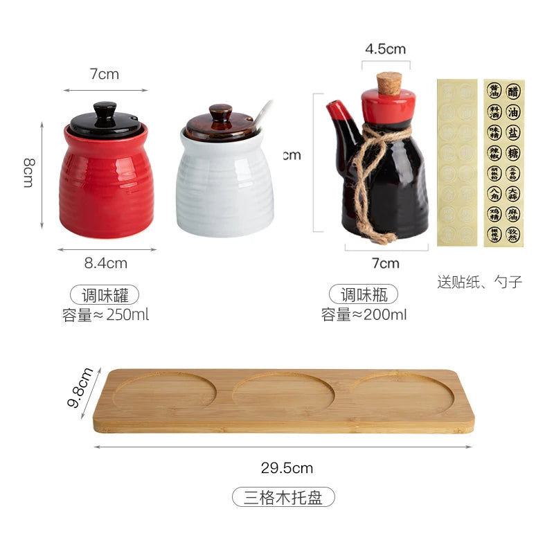 Japanese Restaurant Ceramic Seasoning Jar Vinegar Soy Sauce Chili Oil Pot Home Mini Seasoning Salt Sugar Jar Kitchen Container