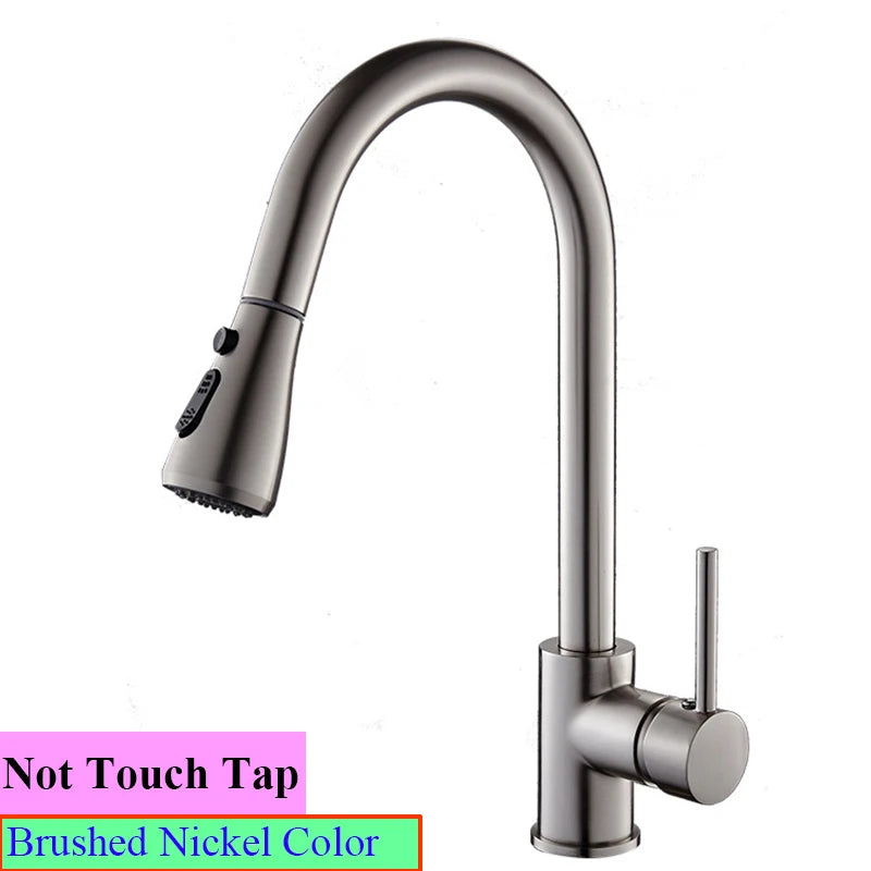 Brushed Nickel Touch on Kitchen Sink Faucets Stainless Steel Hot Cold Kitchen Mixer Tap Sensor Touch Pull Out Kitchen Faucet