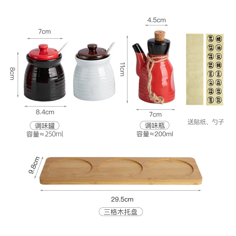 Japanese Restaurant Ceramic Seasoning Jar Vinegar Soy Sauce Chili Oil Pot Home Mini Seasoning Salt Sugar Jar Kitchen Container