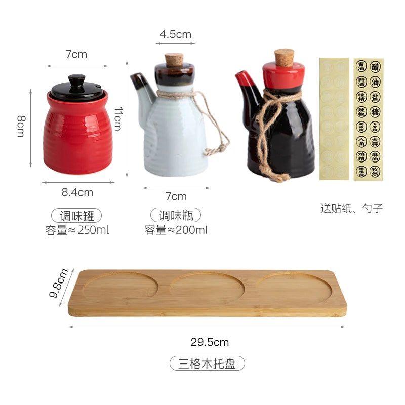 Japanese Restaurant Ceramic Seasoning Jar Vinegar Soy Sauce Chili Oil Pot Home Mini Seasoning Salt Sugar Jar Kitchen Container