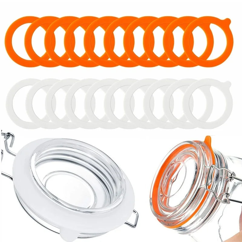 10pcs Silicone Jar Gaskets Replacement Airtight Rubber O Rings Leak-proof For Food Storage Sealing Lids Glass Can Kitchen Tools