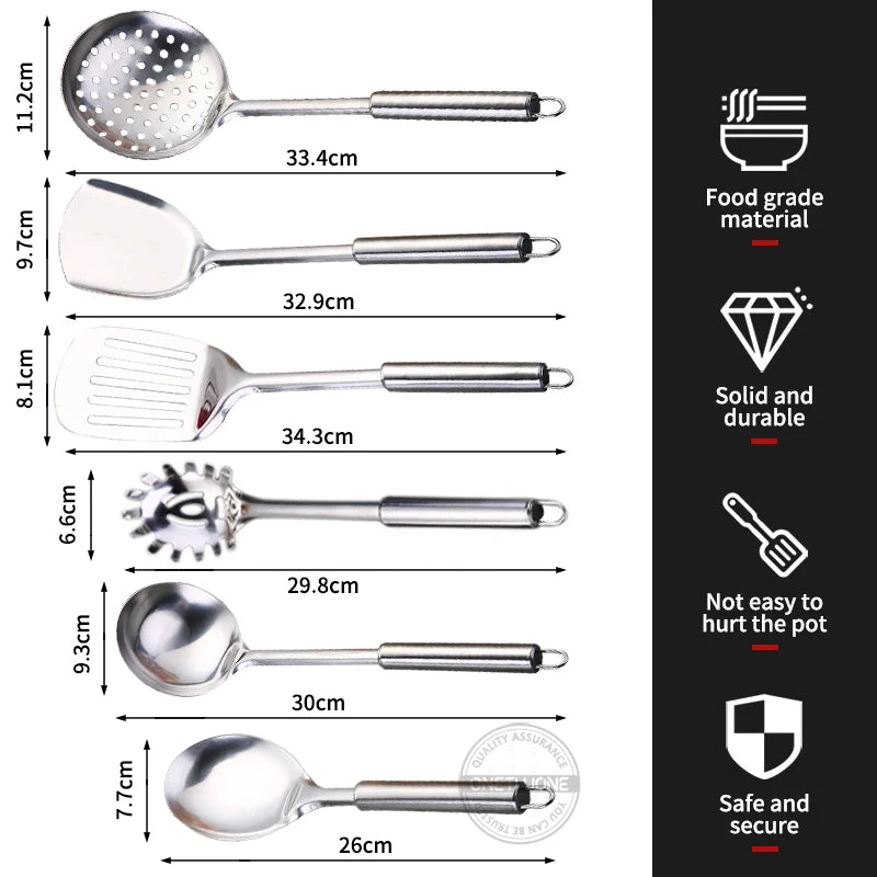 6 Pieces Kictche Cooking Utensil Set Stainless Steel Cookware Set with Organizer Holder Stand Kitchen Cooking Tools