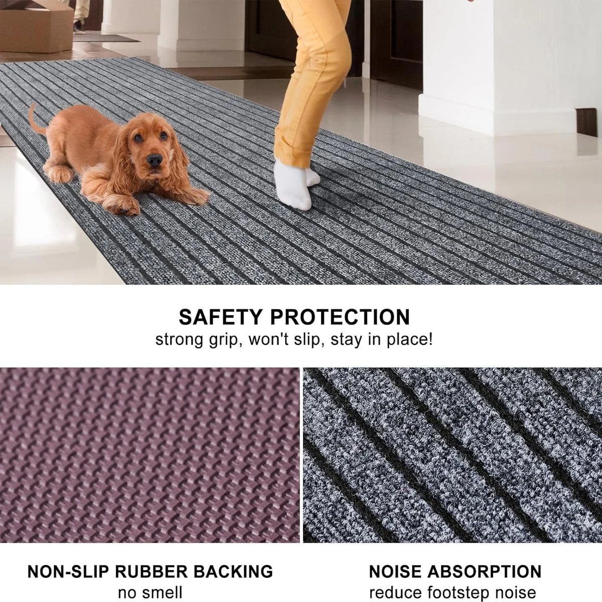 Washable non-slip carpet, solid color striped kitchen door mat floor mat, suitable for bathroom, hallway, entrance,