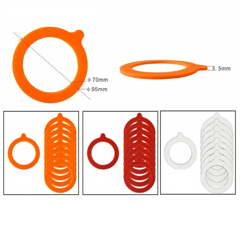 10pcs Silicone Jar Gaskets Replacement Airtight Rubber O Rings Leak-proof For Food Storage Sealing Lids Glass Can Kitchen Tools