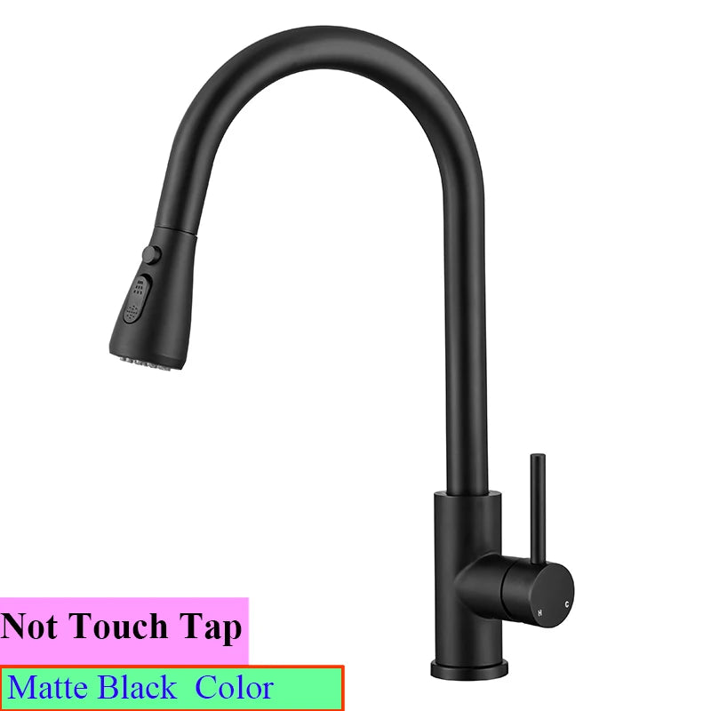 Brushed Nickel Touch on Kitchen Sink Faucets Stainless Steel Hot Cold Kitchen Mixer Tap Sensor Touch Pull Out Kitchen Faucet