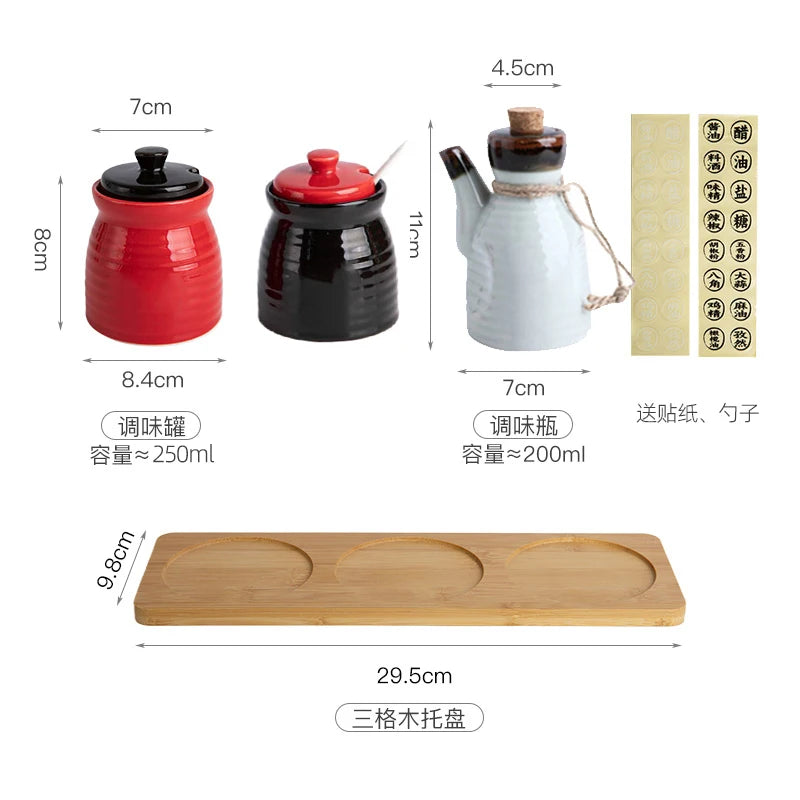 Japanese Restaurant Ceramic Seasoning Jar Vinegar Soy Sauce Chili Oil Pot Home Mini Seasoning Salt Sugar Jar Kitchen Container