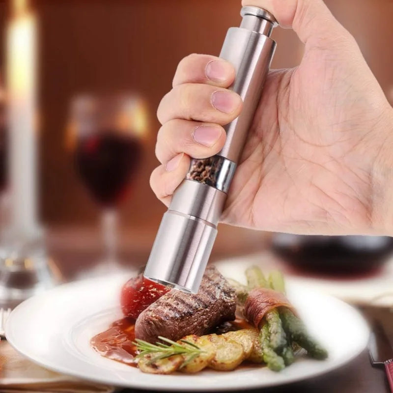 Salt Pepper Grinder Stainless Steel Thumb Push Spice Mill Adjustable Sea Salt Push Button Grinder Seasoning Bottle Kitchen Tools