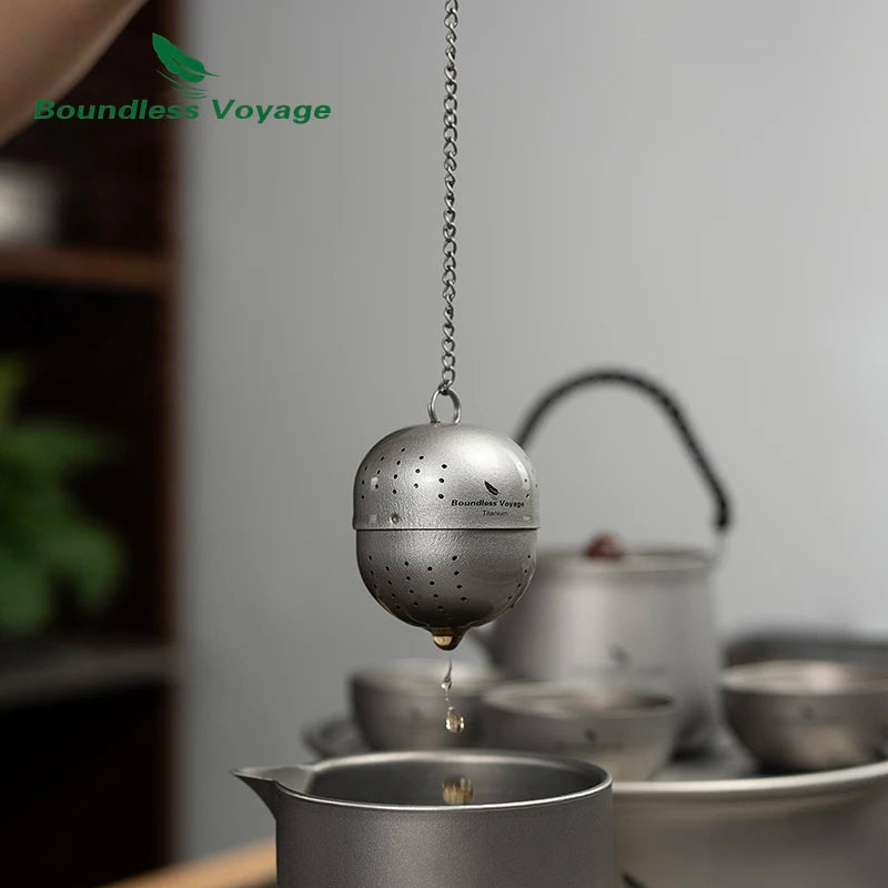 Boundless Voyage Titanium Tea Ball Infuser with Extended Chain Tea Strainer Mug Teapot Loose Tea Spices Home Kitchen Tools