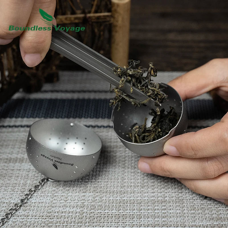 Boundless Voyage Titanium Tea Ball Infuser with Extended Chain Tea Strainer Mug Teapot Loose Tea Spices Home Kitchen Tools