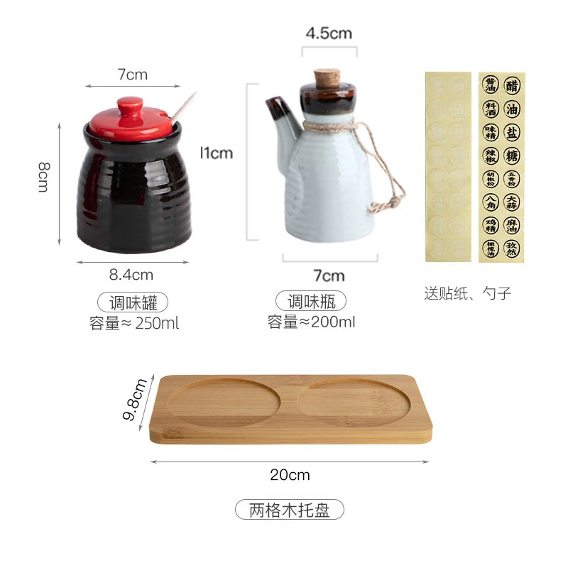 Japanese Restaurant Ceramic Seasoning Jar Vinegar Soy Sauce Chili Oil Pot Home Mini Seasoning Salt Sugar Jar Kitchen Container