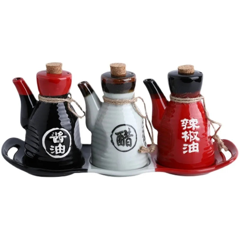 Japanese Restaurant Ceramic Seasoning Jar Vinegar Soy Sauce Chili Oil Pot Home Mini Seasoning Salt Sugar Jar Kitchen Container