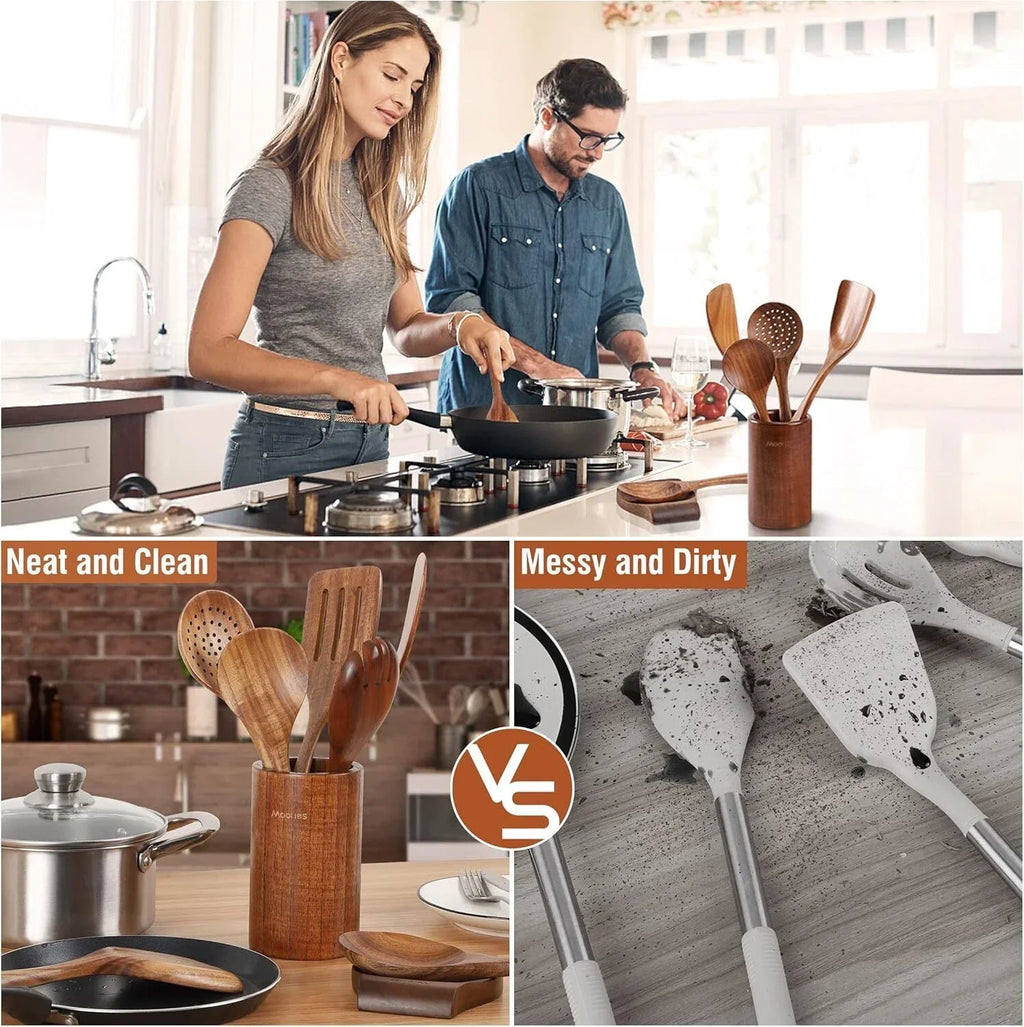 Wooden Kitchen Utensil Set Wooden Spatula Salad Spoon Stirring Soup Spoon Spatula Scoop Kitchen Tools for Cooking Utensils