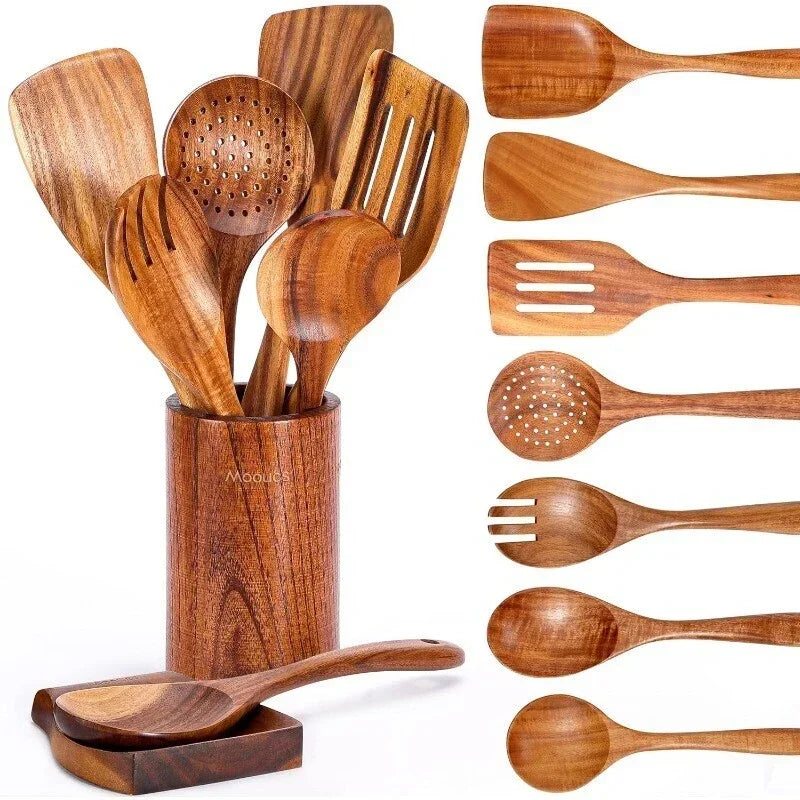 Wooden Kitchen Utensil Set Wooden Spatula Salad Spoon Stirring Soup Spoon Spatula Scoop Kitchen Tools for Cooking Utensils