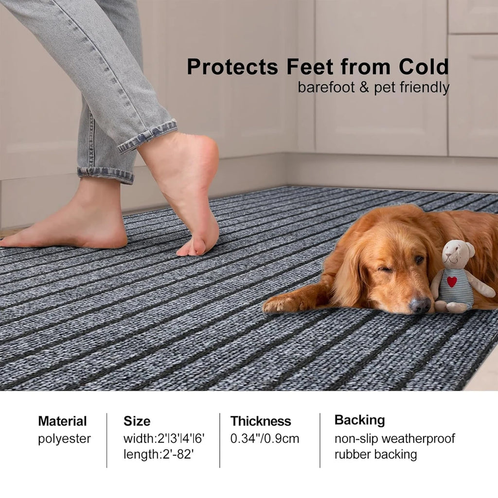 Washable non-slip carpet, solid color striped kitchen door mat floor mat, suitable for bathroom, hallway, entrance,
