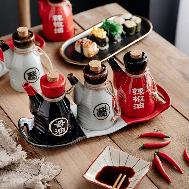 Japanese Restaurant Ceramic Seasoning Jar Vinegar Soy Sauce Chili Oil Pot Home Mini Seasoning Salt Sugar Jar Kitchen Container