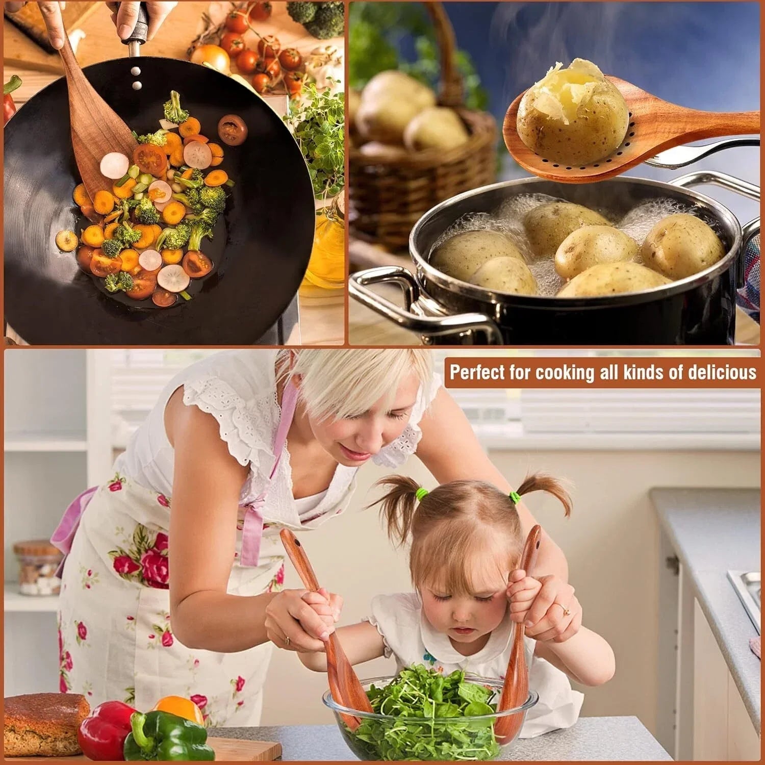 Wooden Kitchen Utensil Set Wooden Spatula Salad Spoon Stirring Soup Spoon Spatula Scoop Kitchen Tools for Cooking Utensils