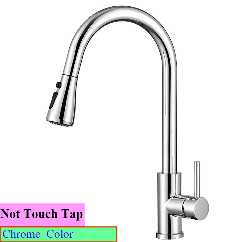 Brushed Nickel Touch on Kitchen Sink Faucets Stainless Steel Hot Cold Kitchen Mixer Tap Sensor Touch Pull Out Kitchen Faucet