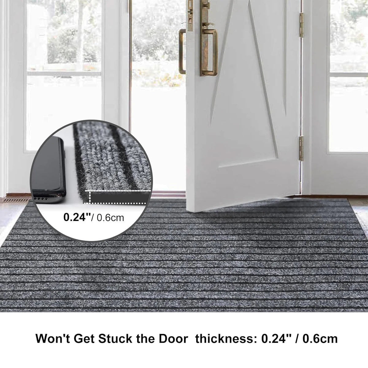 Washable non-slip carpet, solid color striped kitchen door mat floor mat, suitable for bathroom, hallway, entrance,