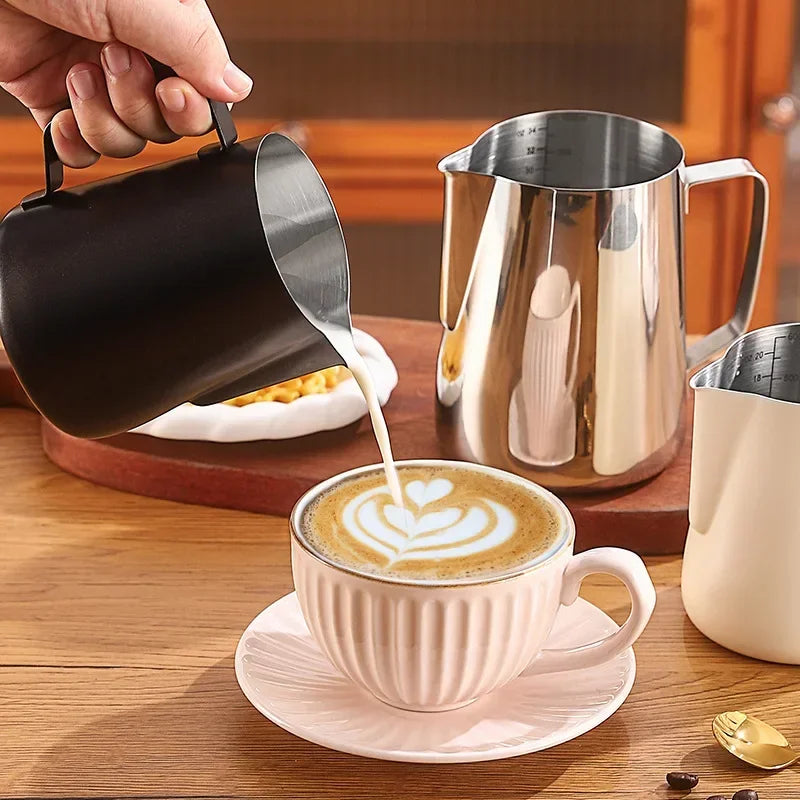 350/600ML Stainless Steel Coffee Milk Frother Jug With Scale Professional Steam Espresso Coffee Latte Art Kitchen Tools
